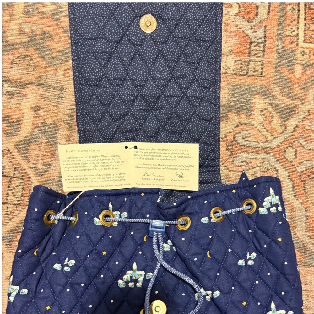 NWT RARE Vintage 1997 Vera Bradley Blue Holiday Drawstring Backpack Deadstock US - Picture 3 of 3